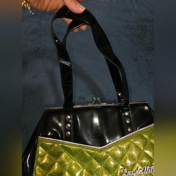 Lux de Ville Lime Green Sparkle Femma Fatale Kiss Lock Purse - Picture 7 of 14